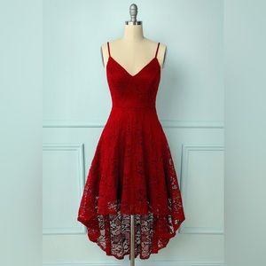 Spaghetti strap high low lace dress
